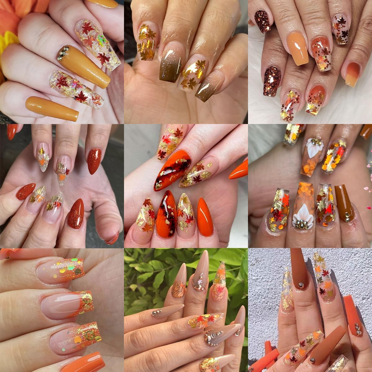 6Boxes Fall Nail Glitters 3D Gold Maple Leaf Nail Art Glitters Autumn Decoration