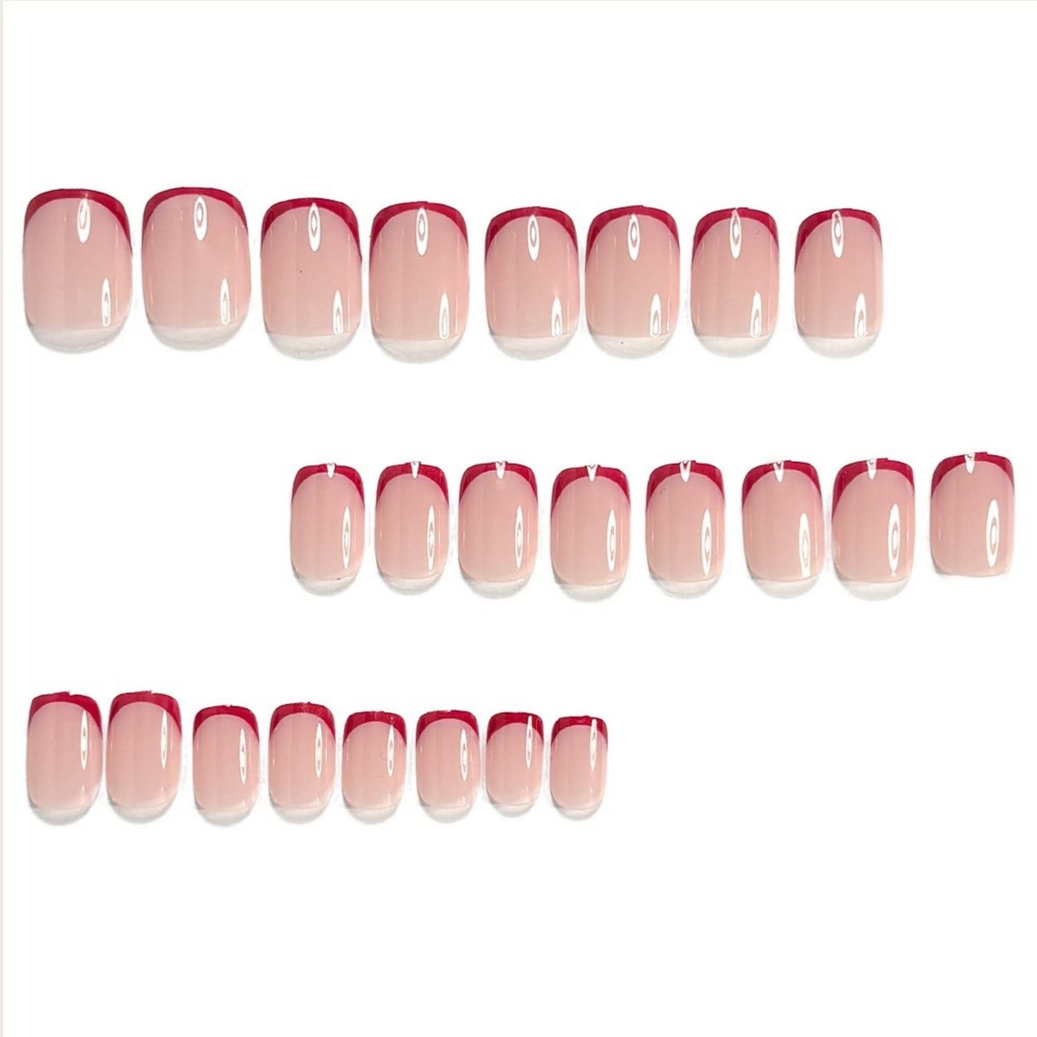 Red French Tip Press on Nails Short Square Petite Fake Nails Reusable False N…