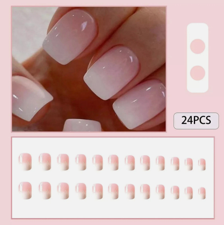 WAFOLOZE Nails Press onsWhite Ombre Short Square Press on Nails Fake Nails Gl…