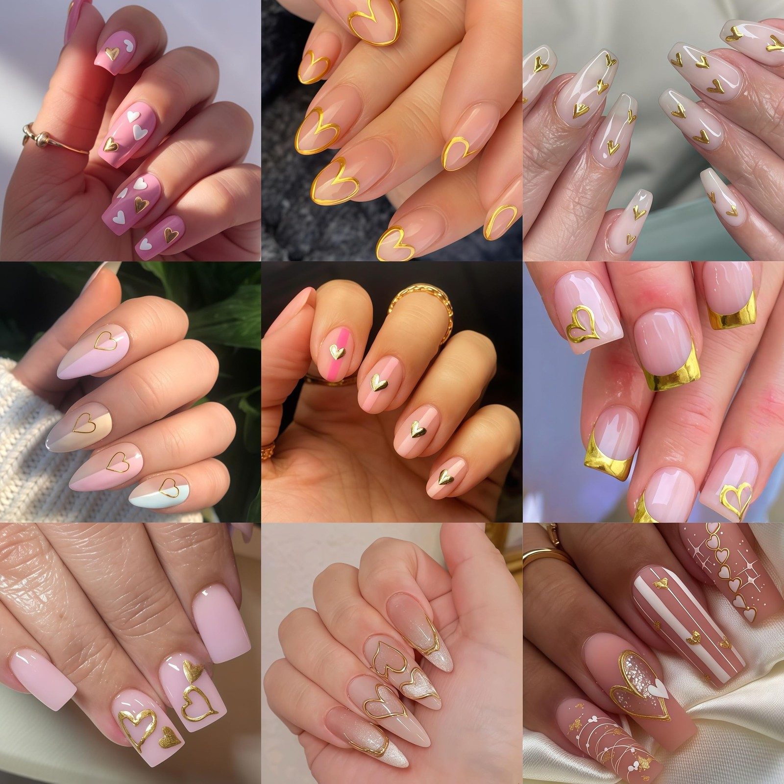 8Sheets Valentines Day Heart Nail Art Stickers Metallic Heart Nail Decals Min…