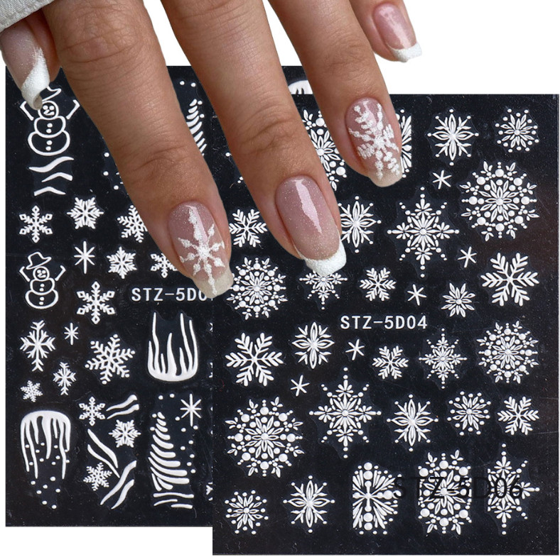 5D Embossed Christmas Snowflakes Tulip Flowers Heart Bear Nail Stickers Peel Off