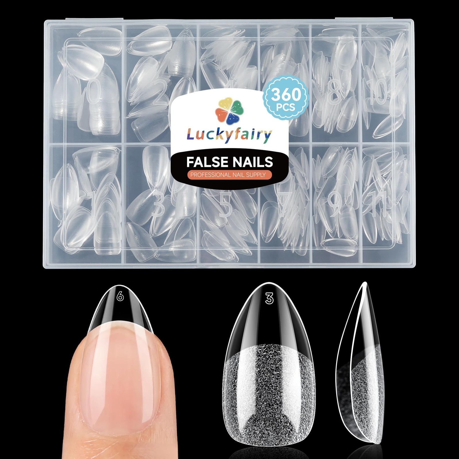 Short Almond Shape Nail Tips, Point Almond Gel x Nail Tips C1-Ponit Almond