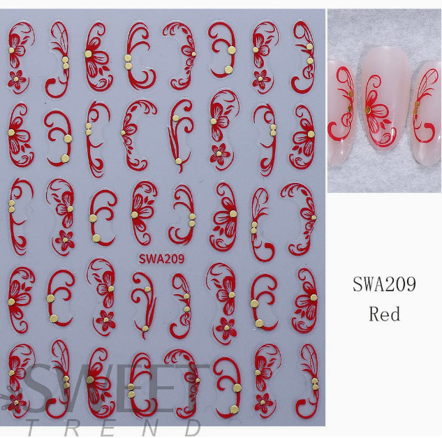 3Pcs Vine Flower Hawaiian Hibiscus Floral Nail Art Stickers Decal NS10