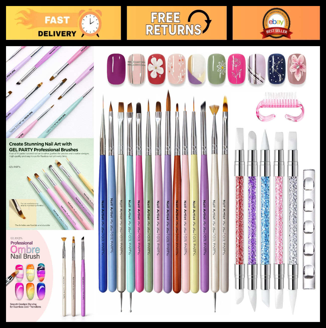 21 Pcs Pastel Nail Art Brush Set – Gel Polish, Acrylic, Ombre Tools & DIY Kit