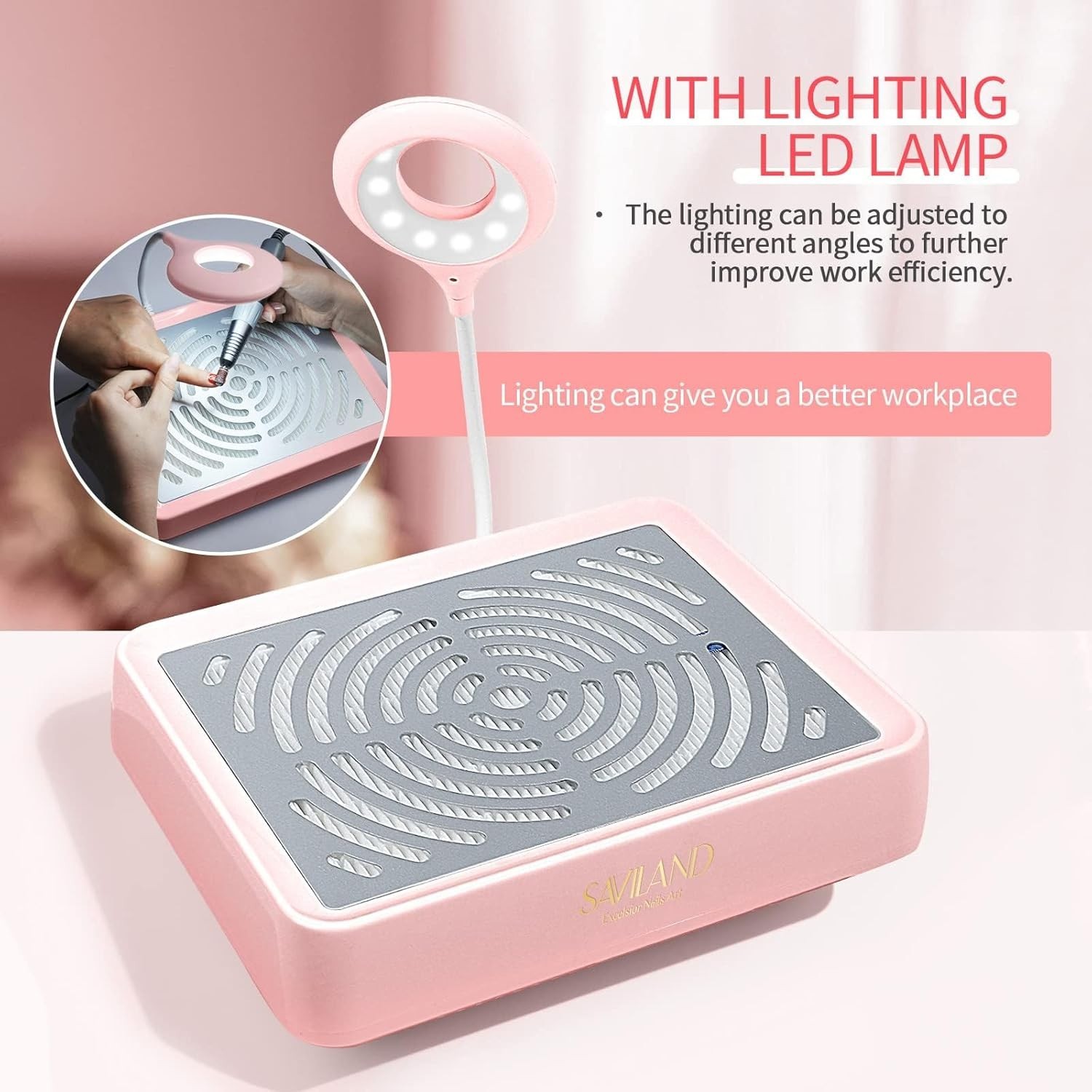 SAVILAND Nail Dust Collector with Lamp – Powerful Nail Vacuum Fan 40W Dust Colle