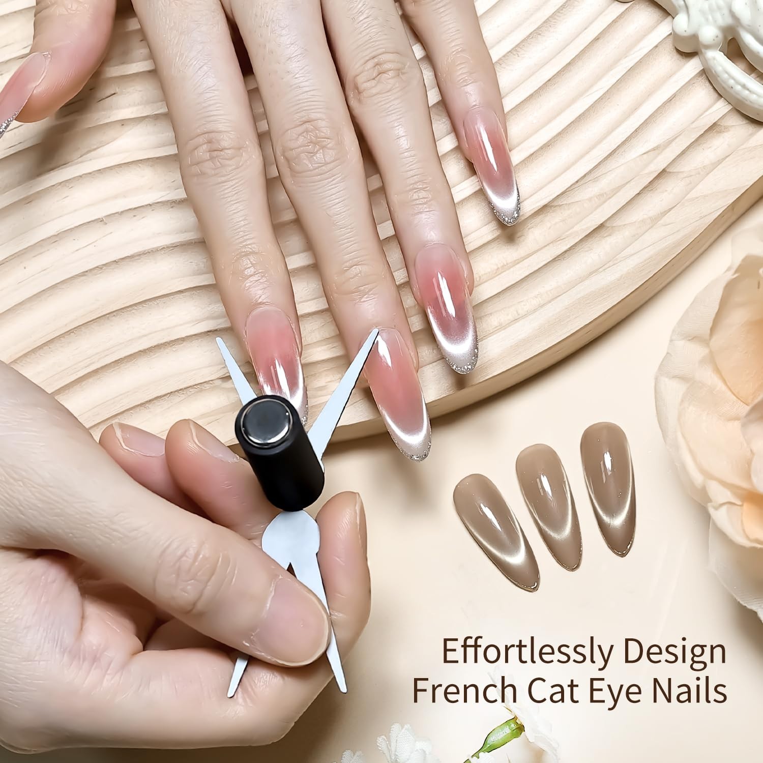 Matte Cylinder & Scissor Plate Cat Eye Magnet – Perfect for French Nail Designs