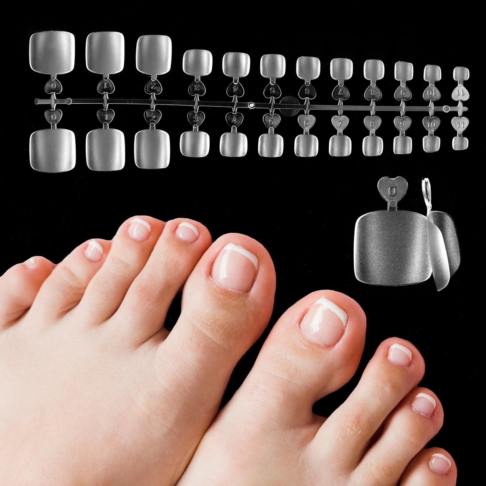 240Pcs Soft Gel Toe Nails Short Square Matte Full Cover Pedicure Tips Set New US