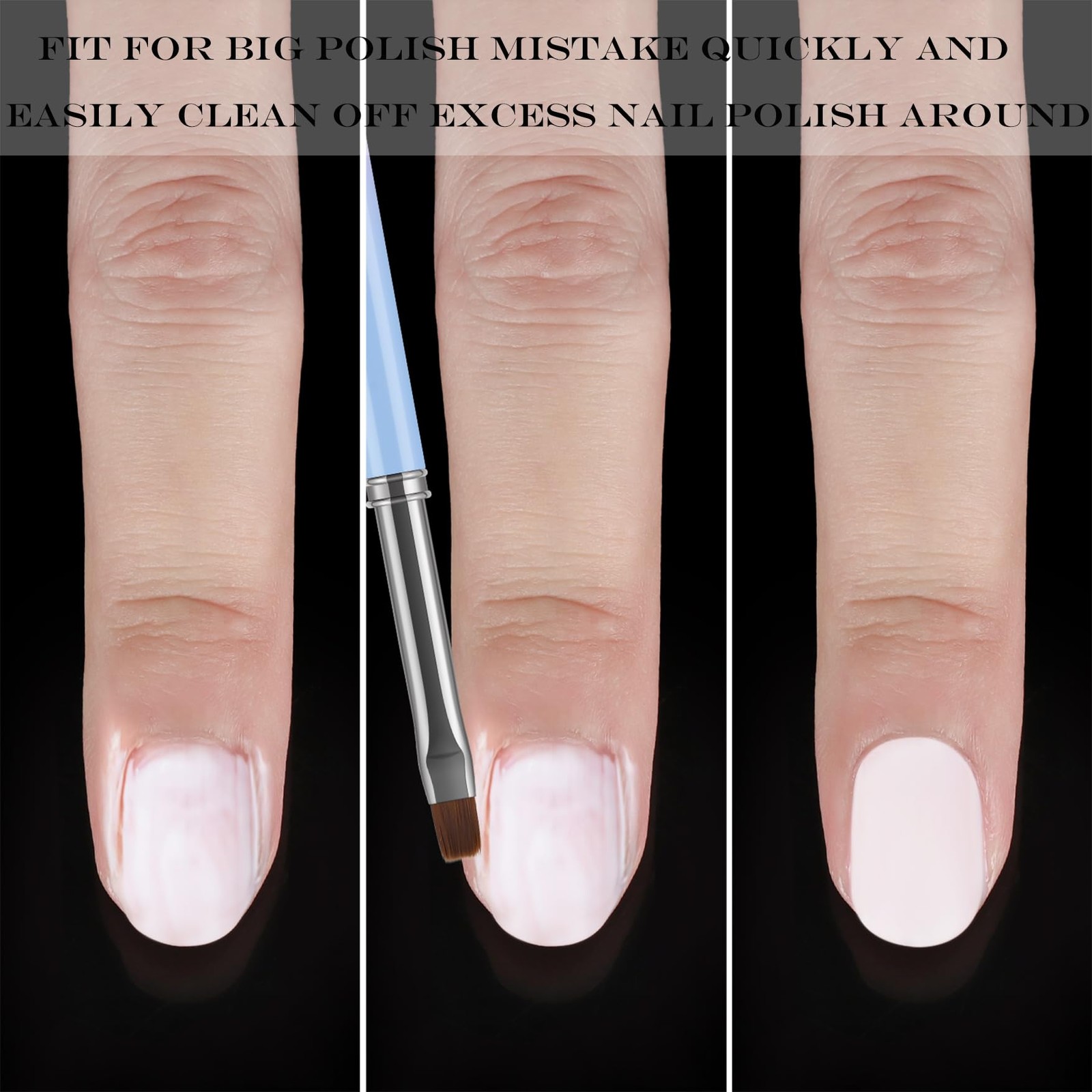 Nail Art Clean Up Brushes, 3 Pcs Flat/Oval/Fine Angled Nail Brushes,For Nail …