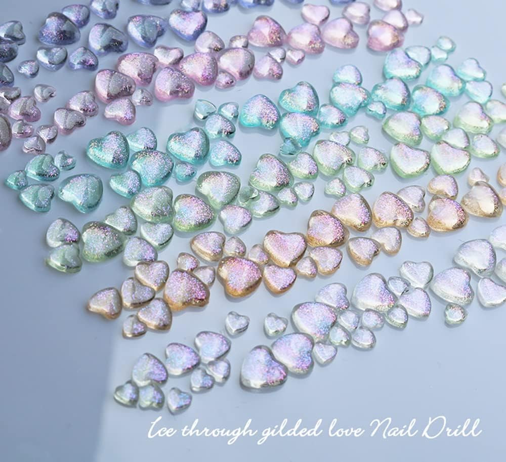 210 Pcs 3D Heart Nail Charms, Mixed Size Love Rhinestones, Flat Jelly Resin Crys