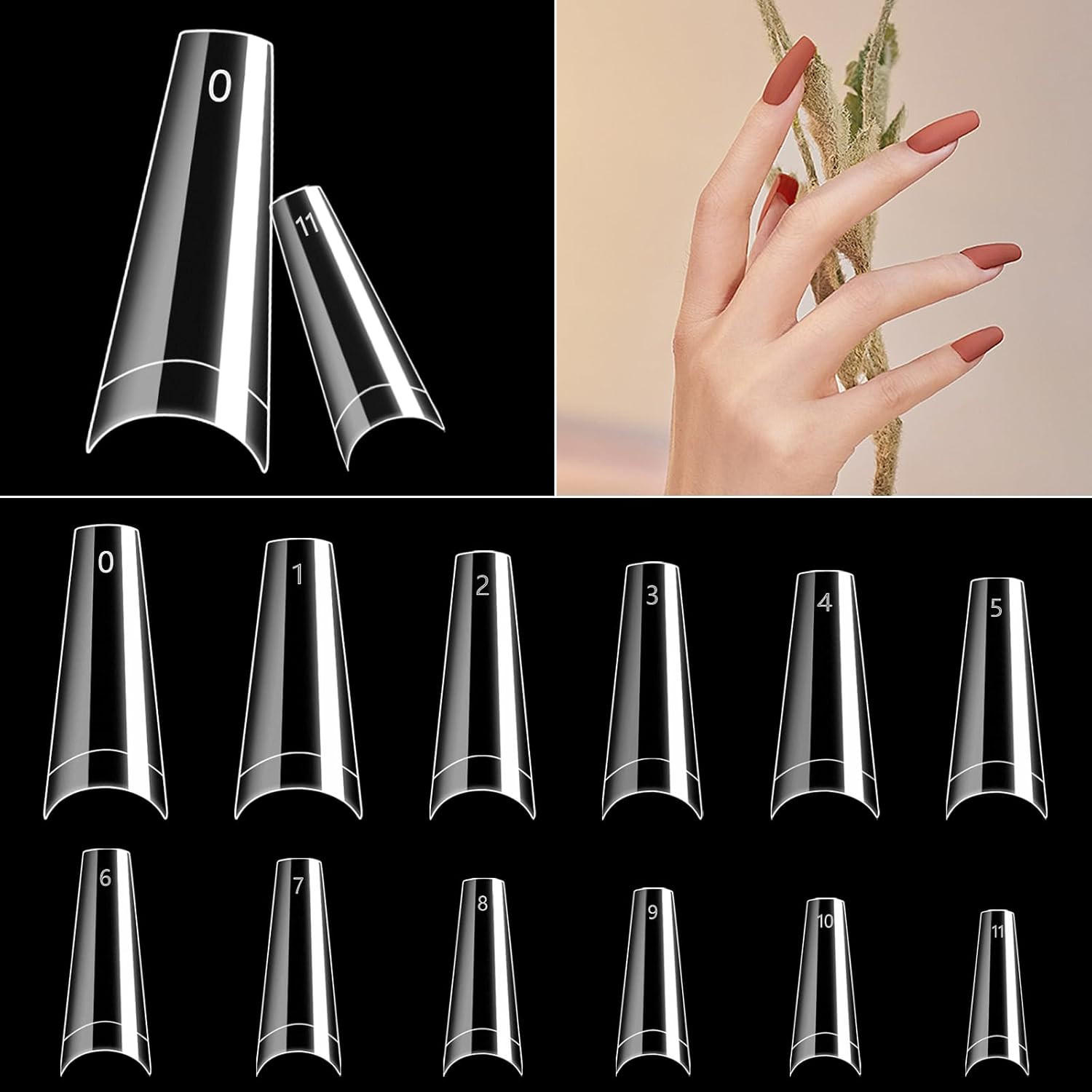 500PCS Half Cover Coffin Nail Tips – Acrylic Nail Tips, 10 Size Clear Ballerina