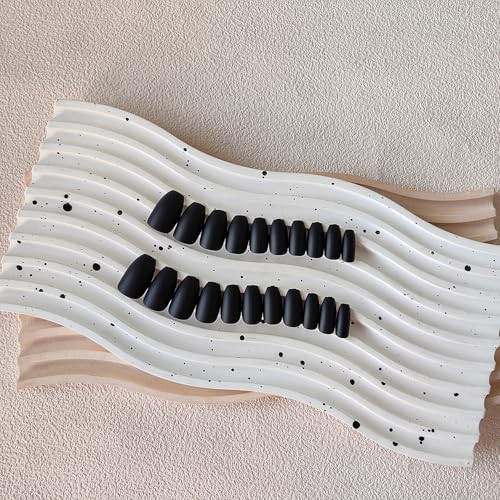 Matte Black Short Coffin Press on Nails Medium Coffin Nails coffin mat black
