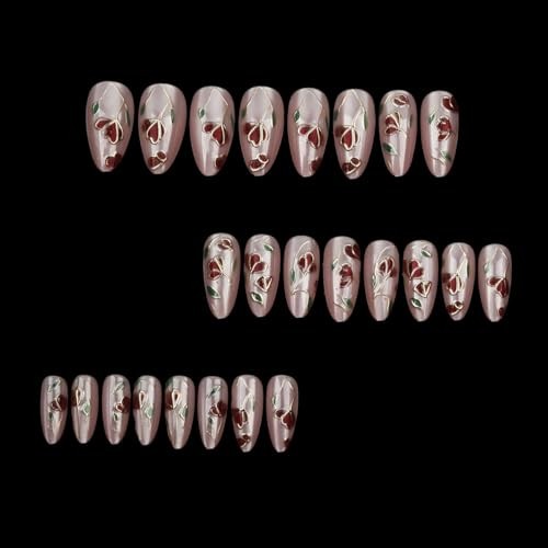 24 Pcs Press on Nails Short Almond Nail Tips, Cat’s Eye Glitter Fake SPR-A17