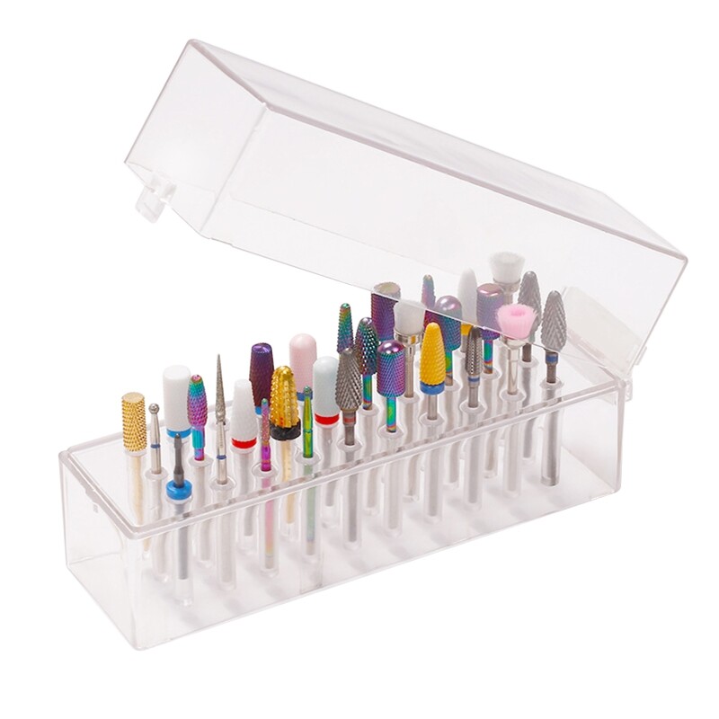 Professional 30/48 Holes Manicure Polishing Grinding Drill Bit Holder Box