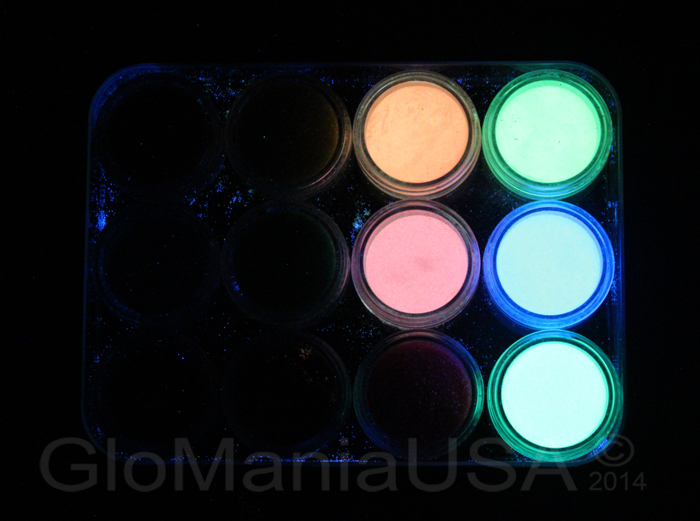 6 Neon Glitters, 4x Visible Glow in the Dark Powder Stars Moons FREE UV KEYRING