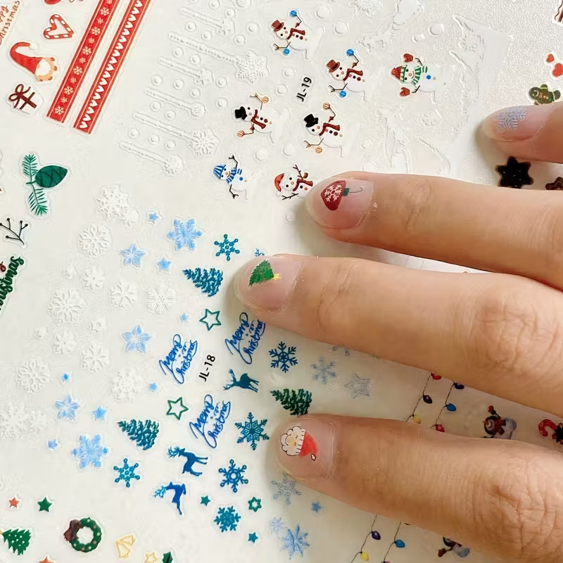 1/4/8/12/20 sheets Christmas Nail Art stamping, 3D sticker, Nail Decals.