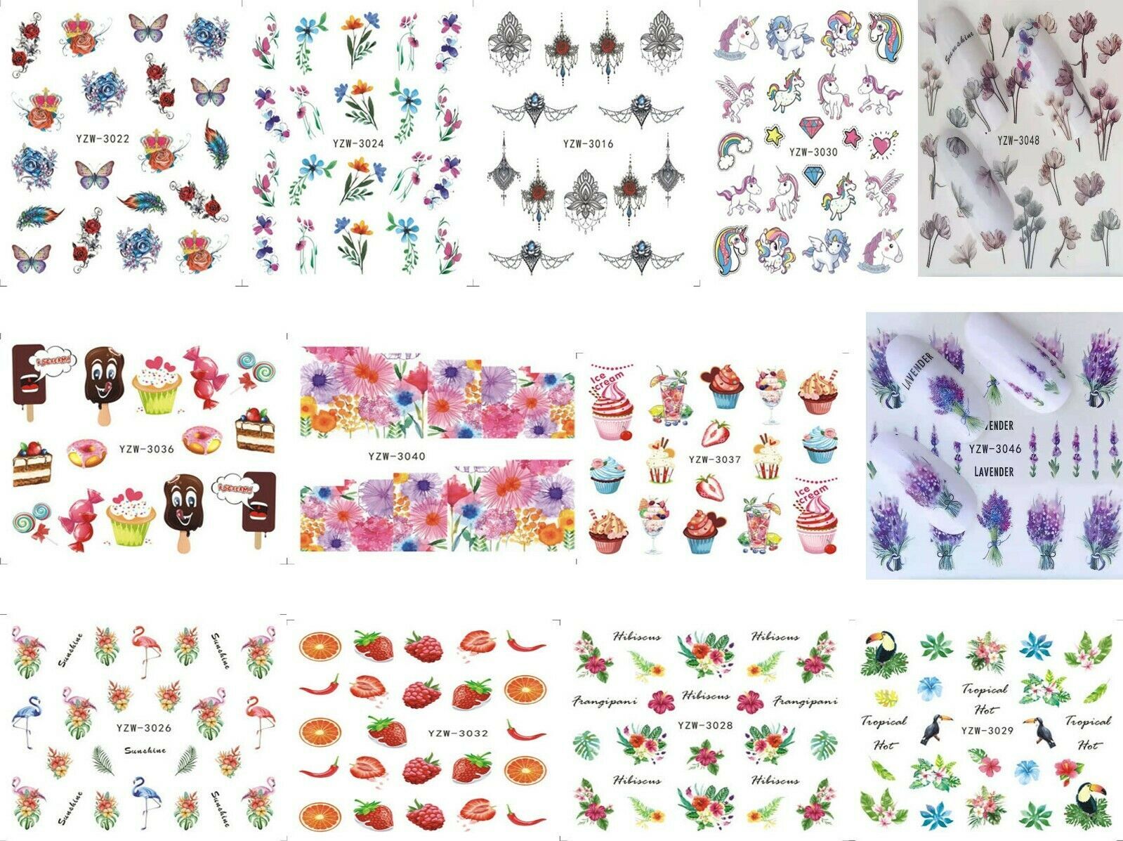 10 Pack Nail Art Water Decals Transfers Stickers Cartoons beauty DIY accessory
