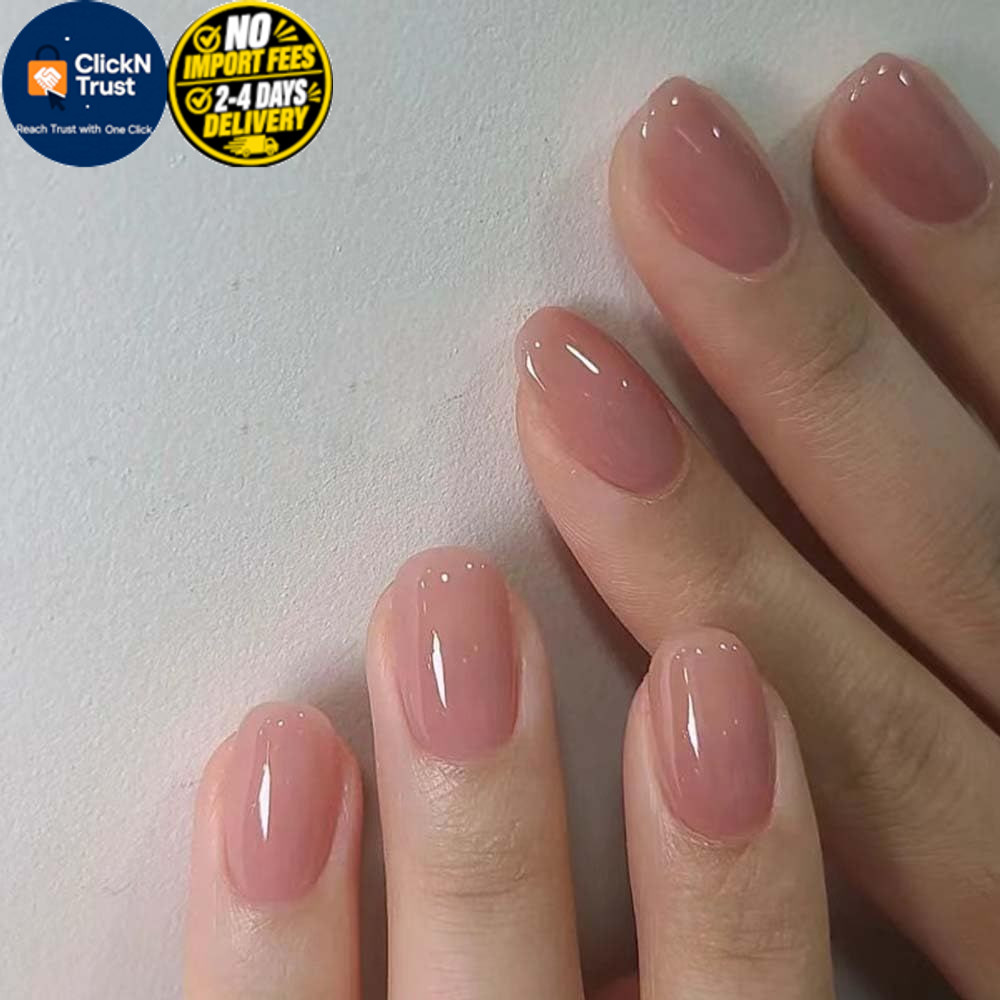 ANDGING Nude Press on Nails Short Oval Pink Fake Nail with 26 Piece Set