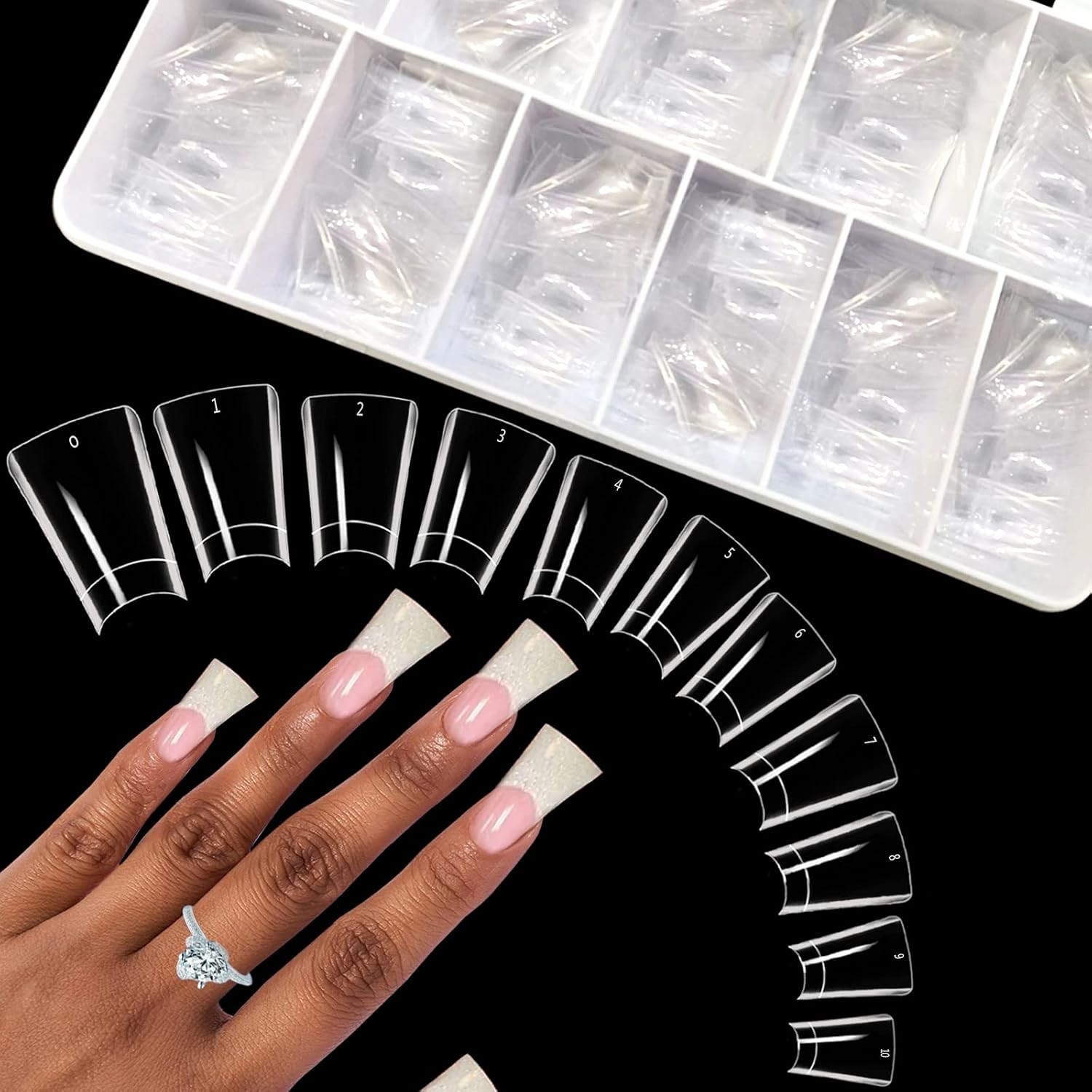 550PCS Clear Duck Nail Tips Half Cover Fan Flare Extra Short Curved French 11