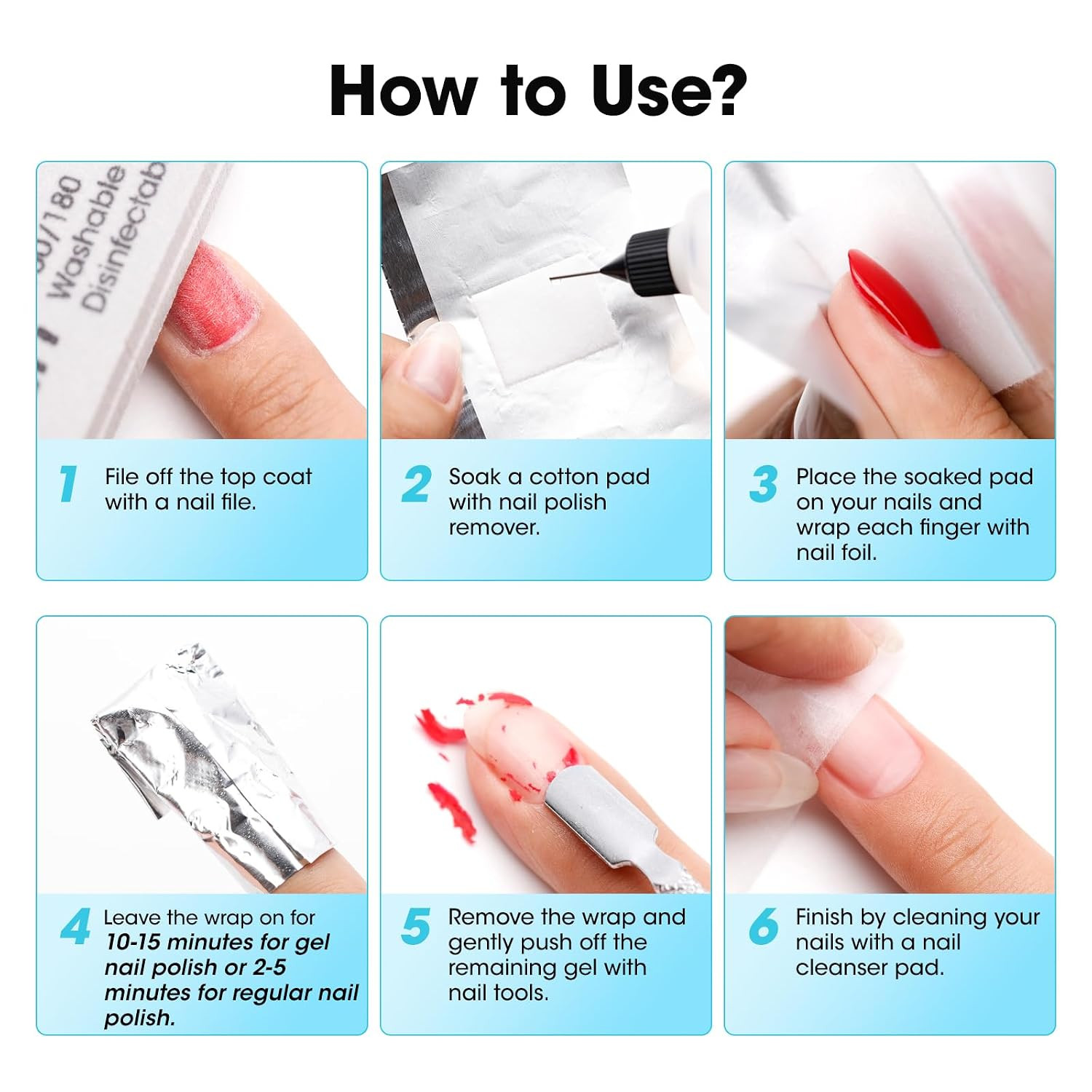 Nail Polish Remover Foil Wraps, 300PCS Aluminium Nail Foil with Tools, Soak off