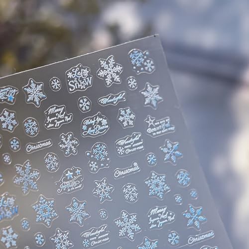 1 Sheets Blue White Snowflake Nail Decals for Nail Christmas Nail Stickers-8