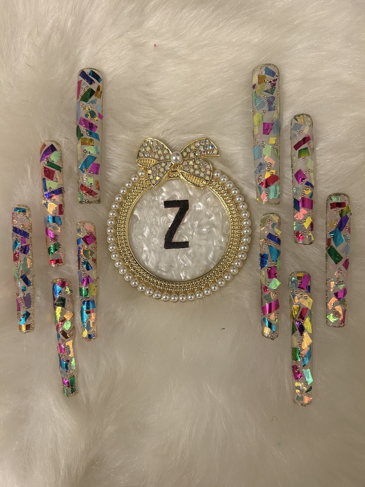 Z NAILZ! Awesome Set Of Handmade Custom 4XL Square Confetti Matte Press On Nails