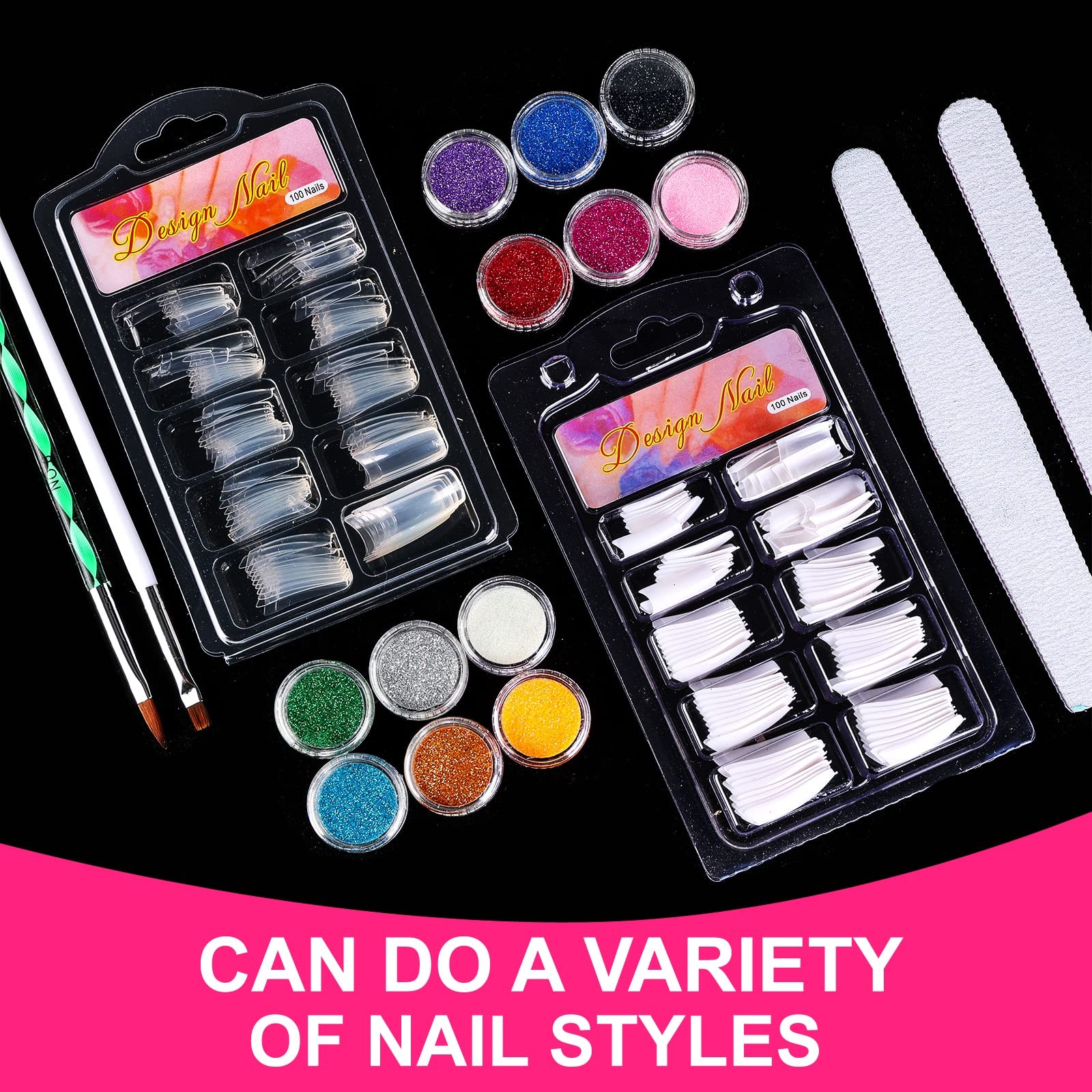 Nail Kit Set Professional Acrylic with Everything, 12 Glitter Acrylic Powder,…