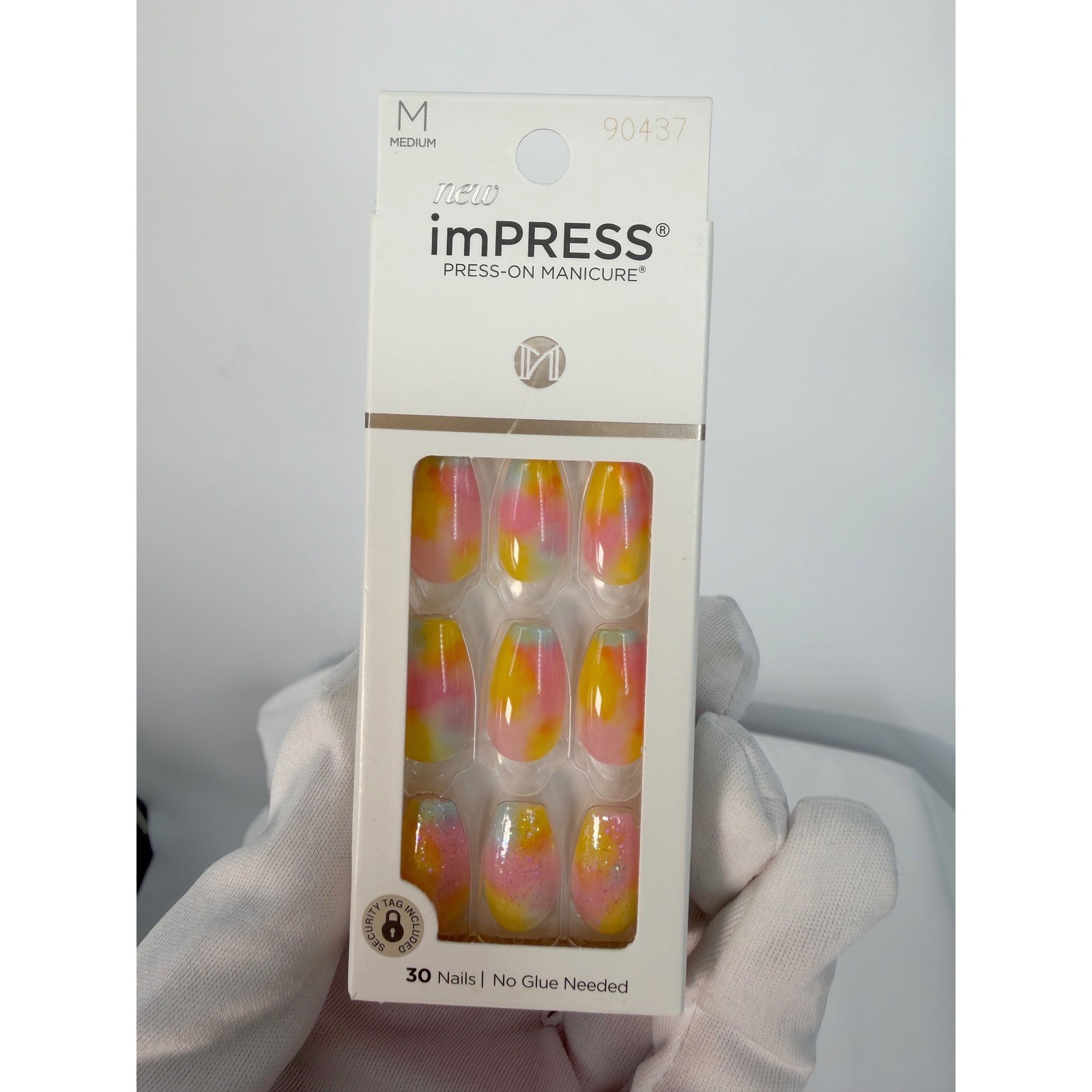 KISS imPRESS Press-On Manicure 90437 Pink Yellow Tie Dye Medium Coffin 105-39