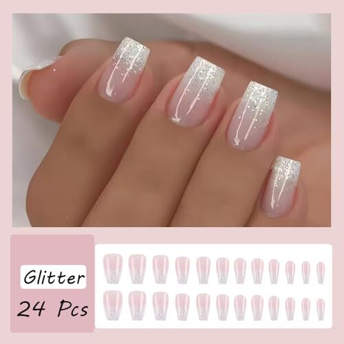 24pcs French Tip Press on Nails Short Square Pink French Tip Press on Nails-12