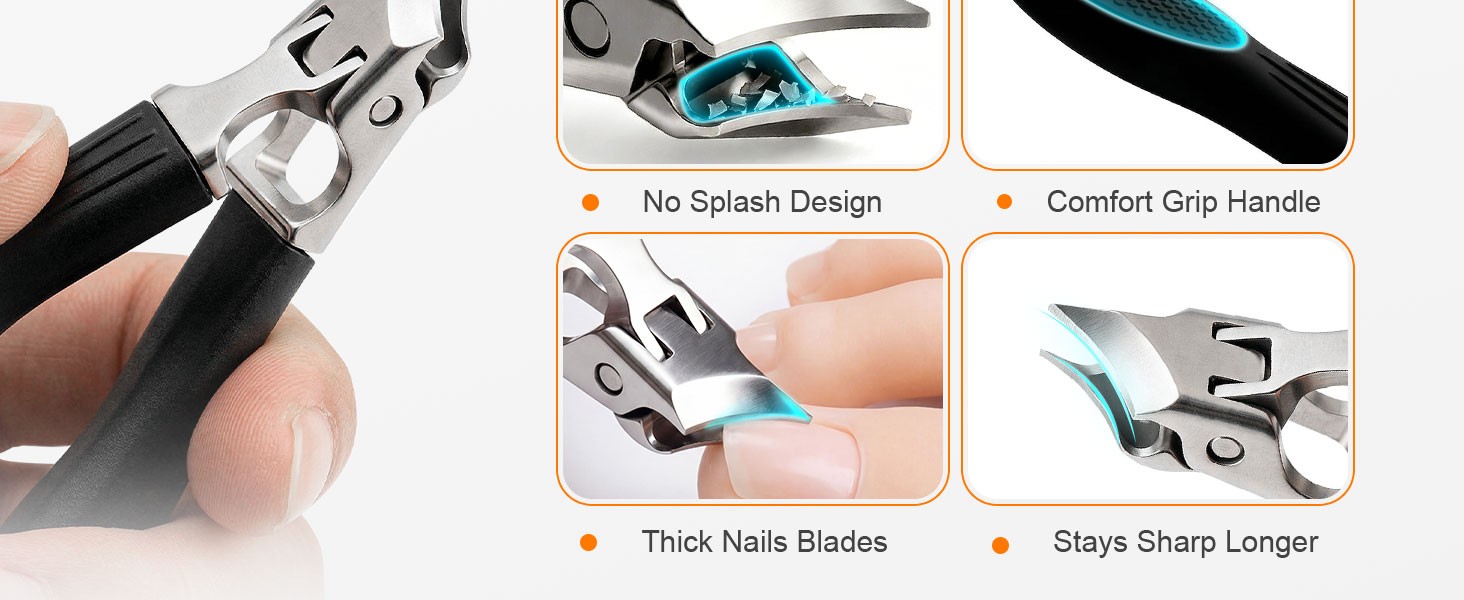 Wide Jaw Opening Anti-Splash Slanted Nail Clipper 3PCS Set with Case,