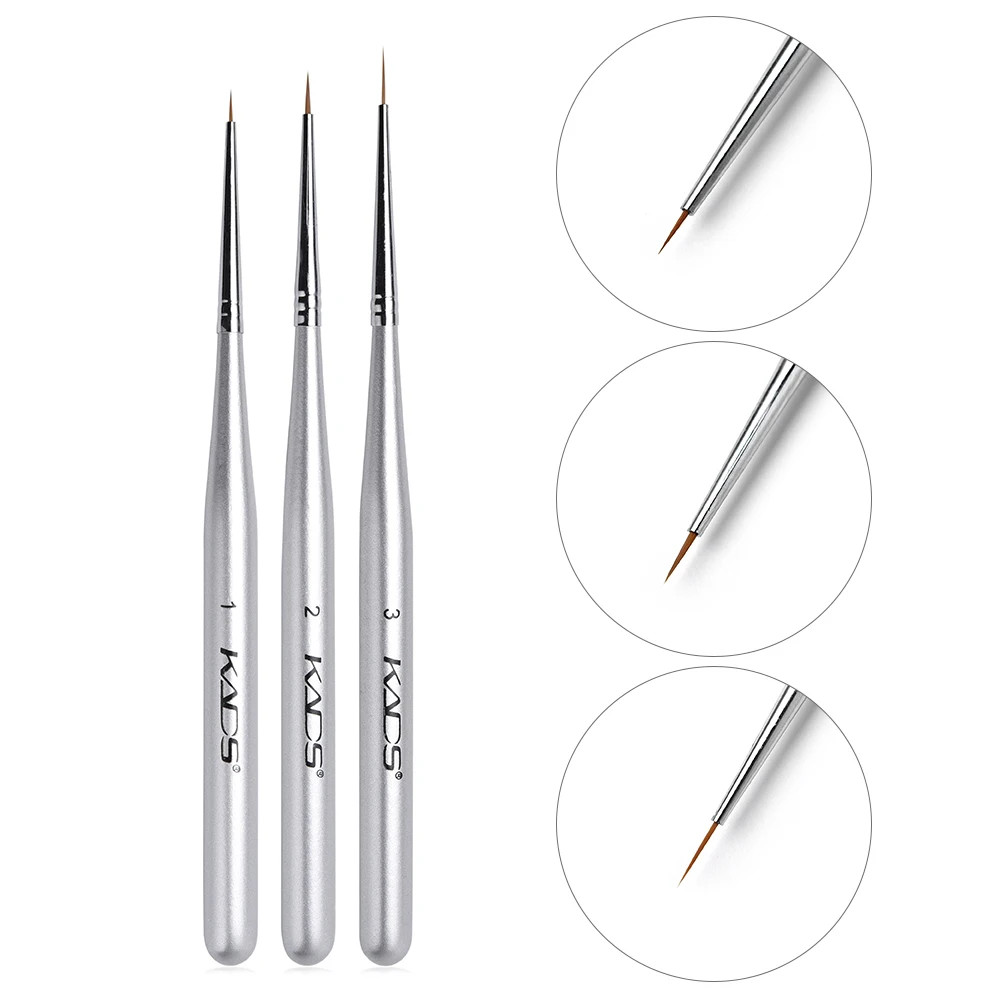 3Pcs/Set Professional Nail Liner Brush Silver Drawing Painting Acrylic Nail Art