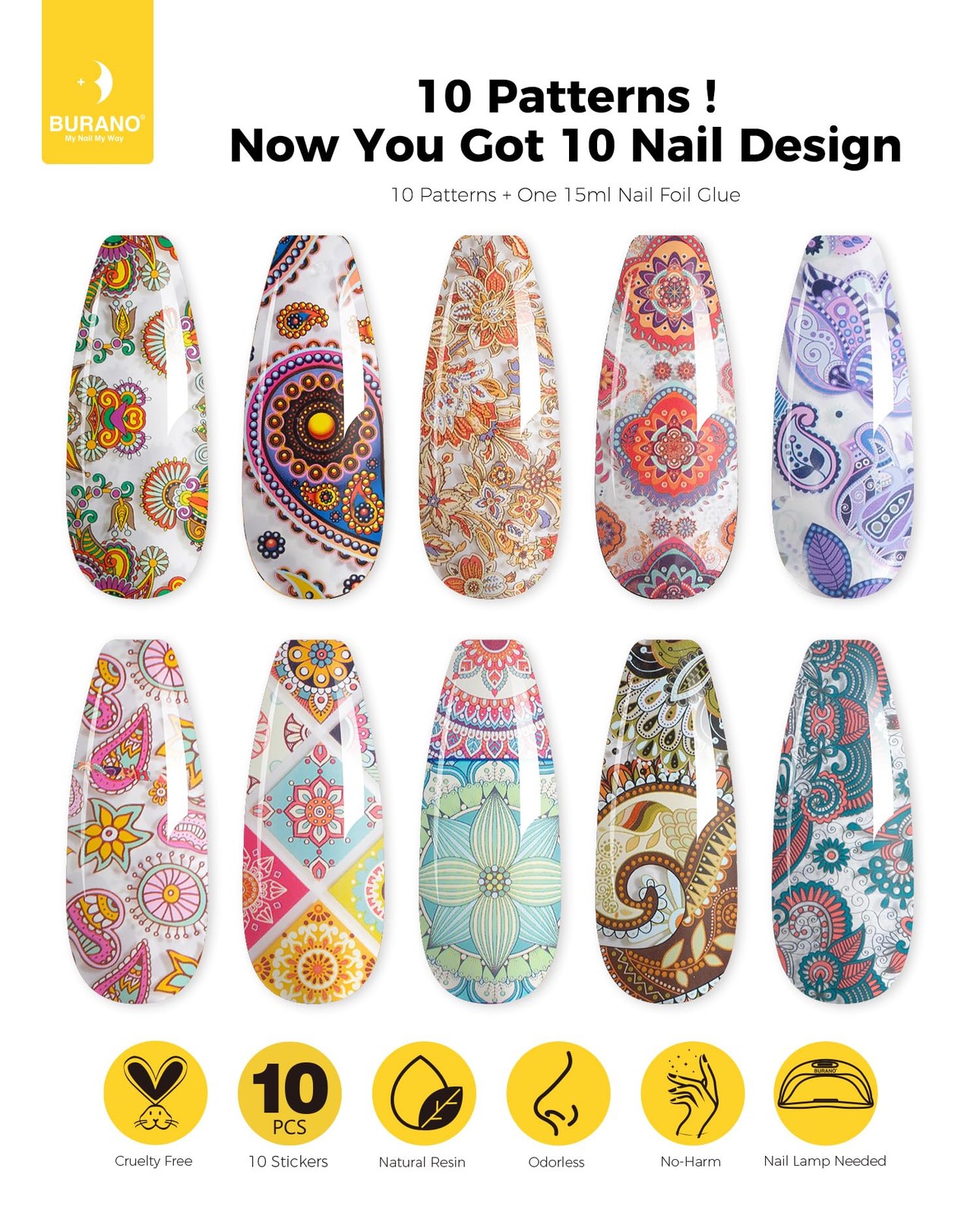 Nail Art Nail Foil Glue Gel, o.5 oz with 10PCS Foil Stickers Set Nail Foil Gl…