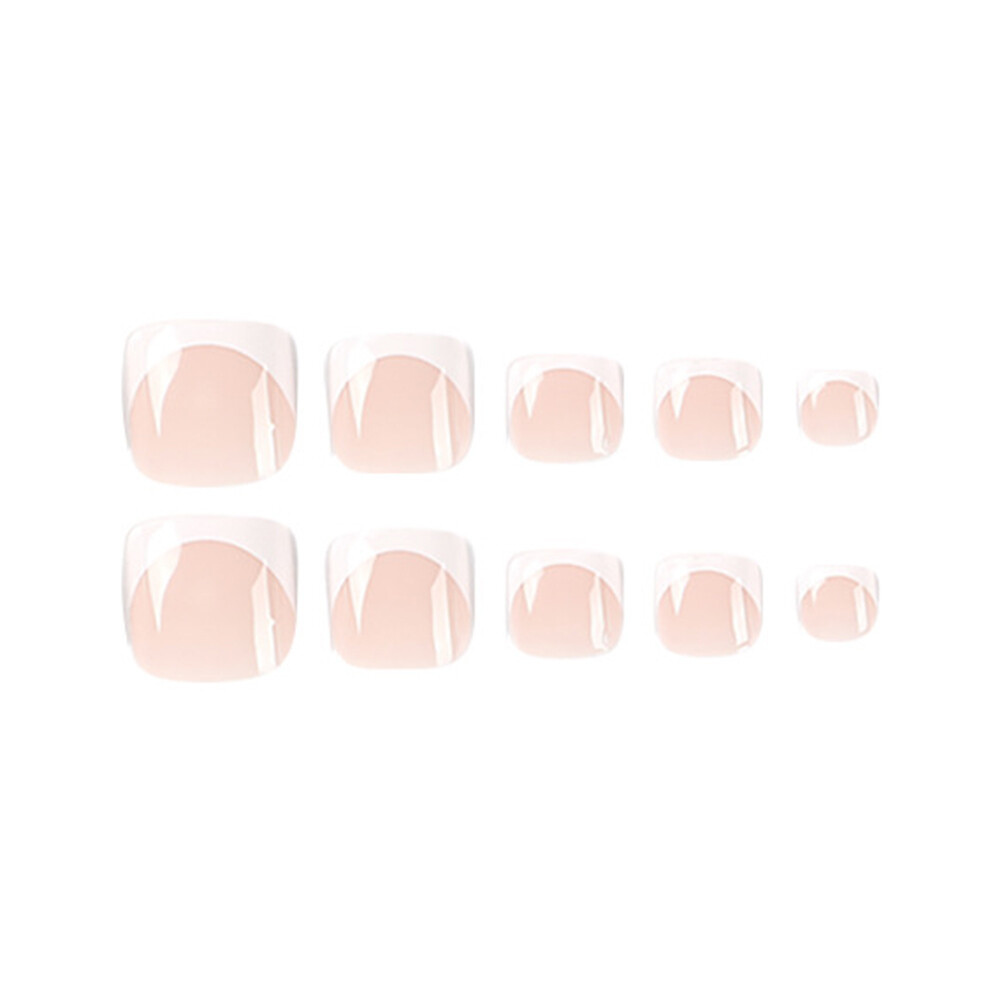 24x False Toenails French Manicure Fake Press On Full Cover Toe Nail With 1 Glue