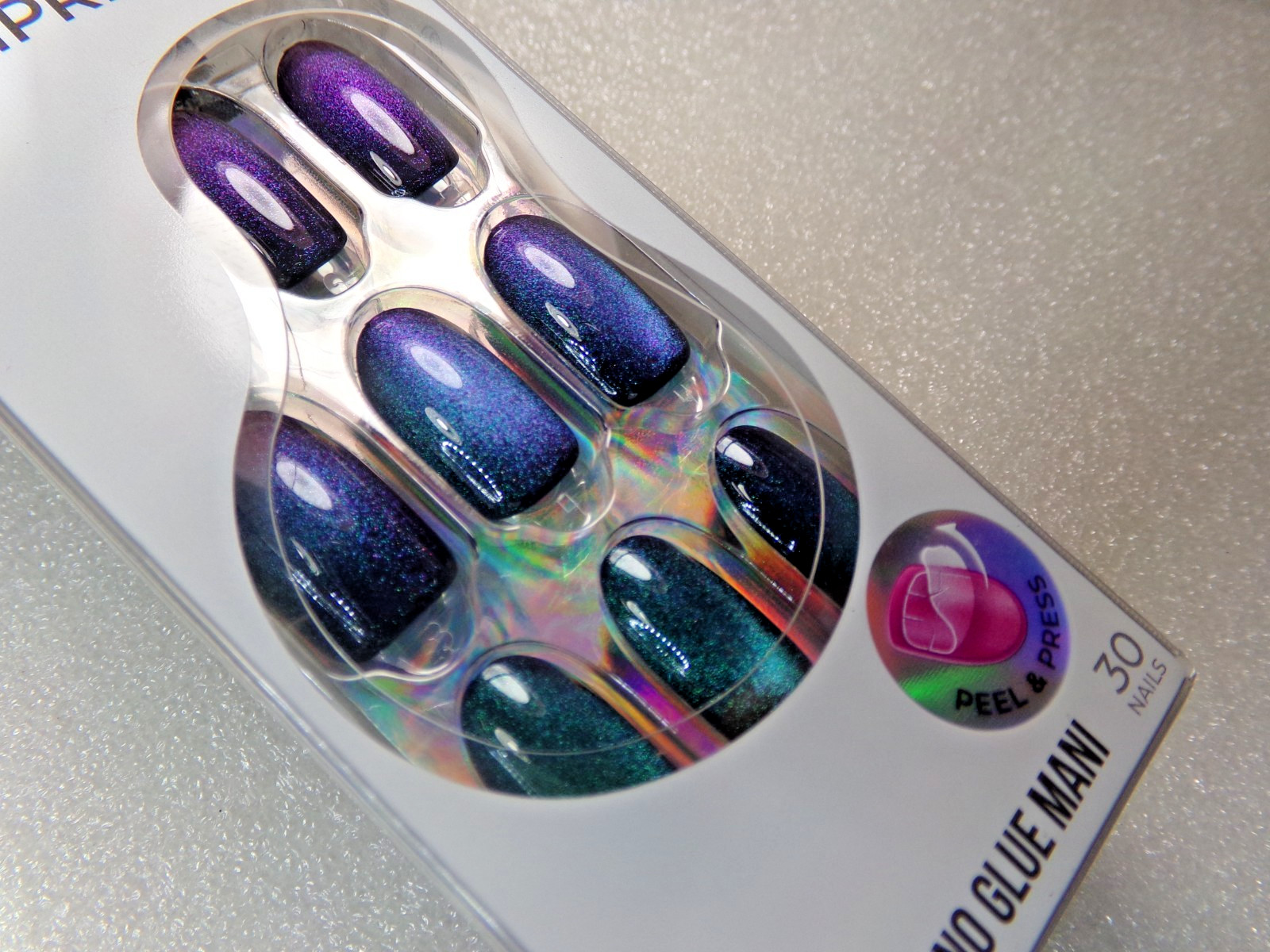 Impress Color FX NAILS Shiny Green Cats Eye Glue on Medium Magnetic Effect