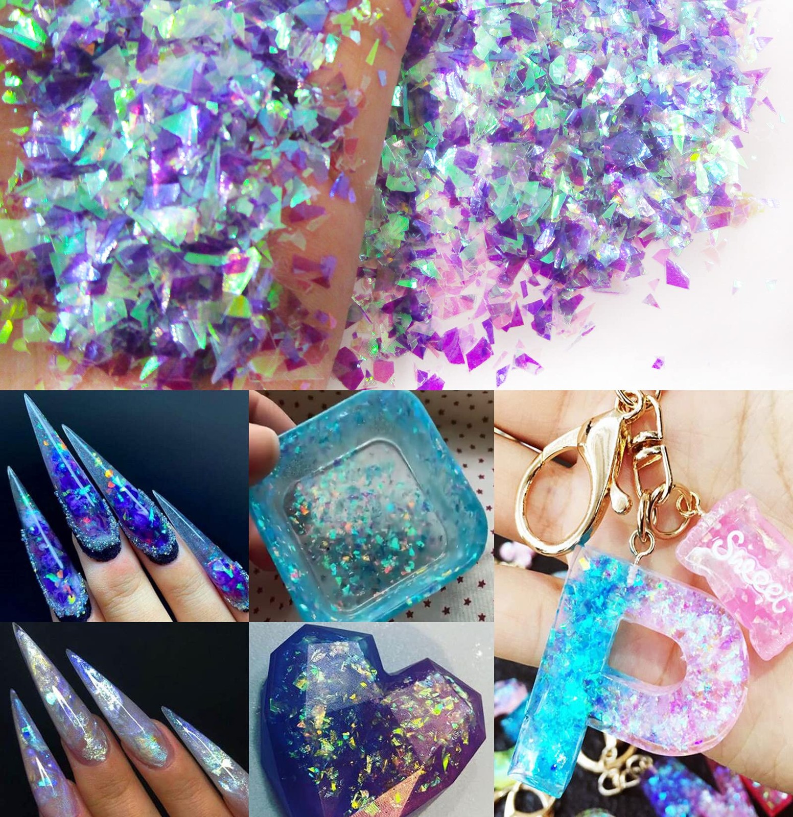 12 Colors Iridescent Chunky Glitter Flakes Kit Irregular Mermaid
