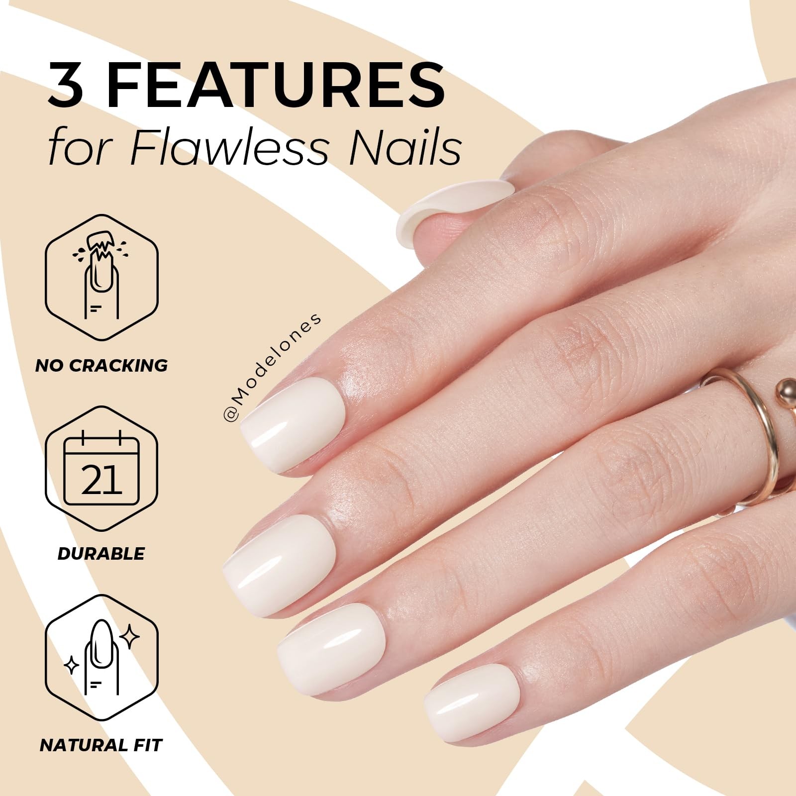 Modelones Extra Short Press on Nails, Milky White Squoval short,