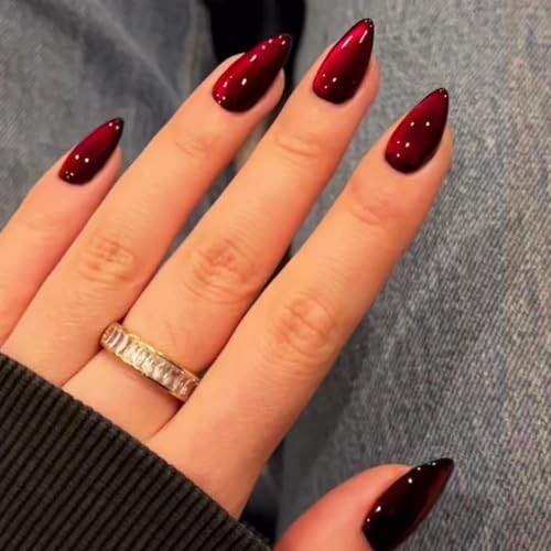 Dark Red Press on Nails Cat Eye, Valentines Burgundy cateye almond burgundy