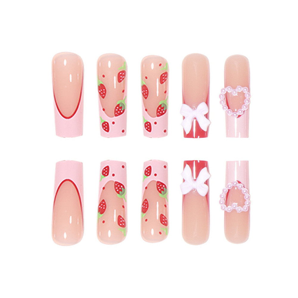 Valentine’s Day Pink Long Tube Fake Nails Full Cover Square Artificial Nail Gift
