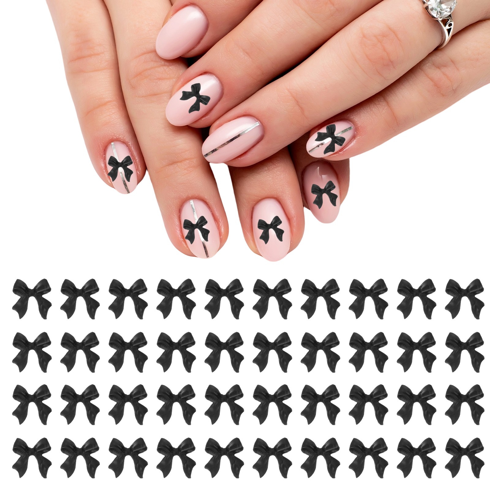Nail Bows, 3D Flowers for Nails for DIY Manicure 100 Pcs Black