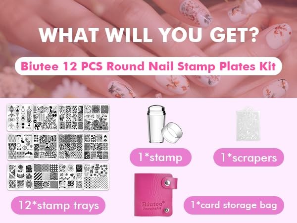 Biutee Nail Stamping Plates Set 12pcs Nail Plates 1stamper 1scraper 1storage …