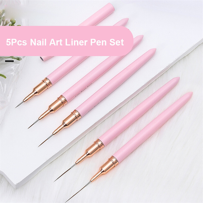 5Pcs Nail Brush Pen Set Nail Art Liner Brush Painting Acrylic Nail B6Y8