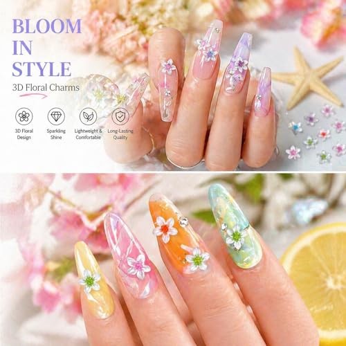 100Pcs 3D Flower Nail Charms Colorful Five-Petal Flower Nail Resin Flower -6