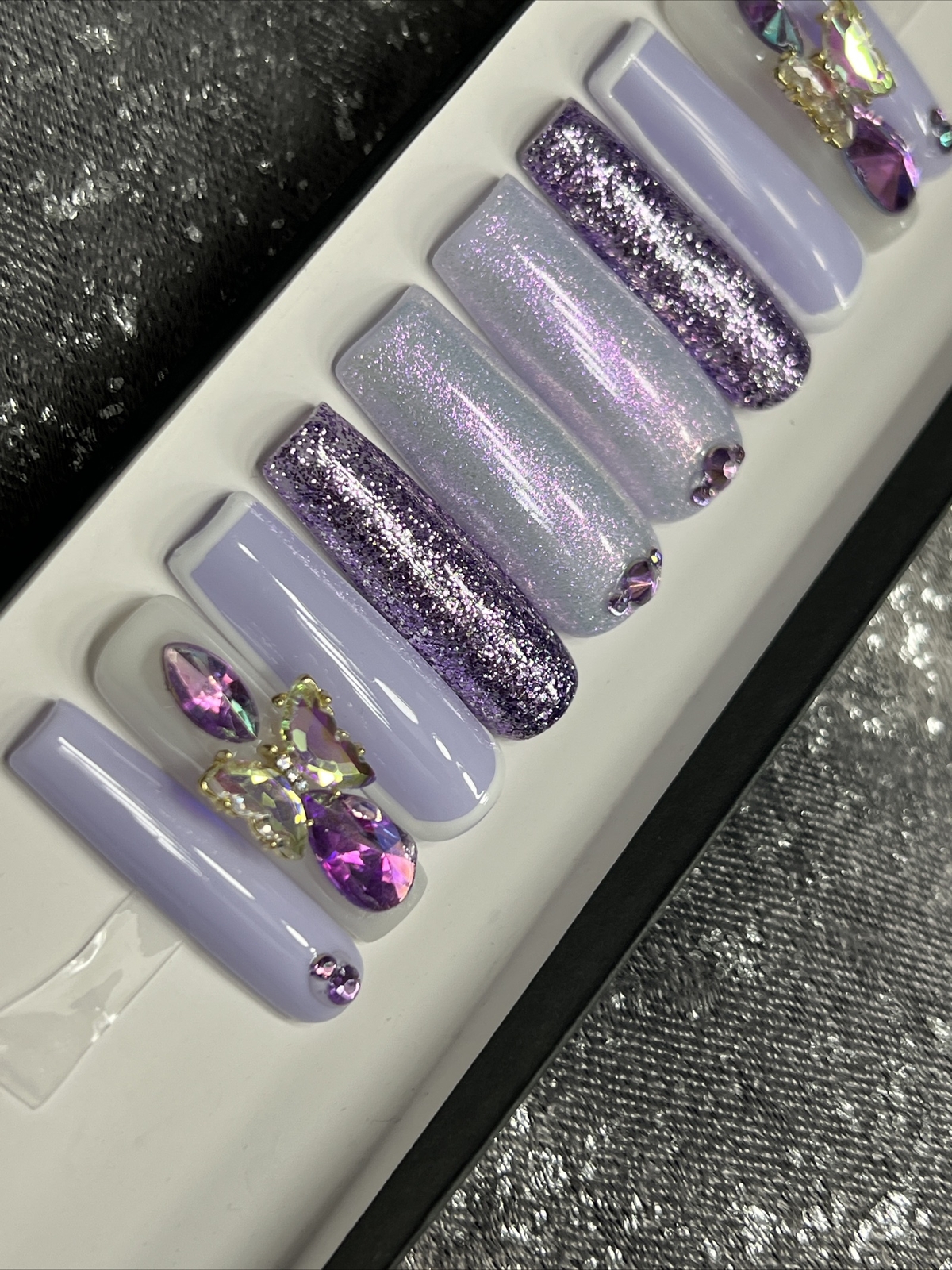 🖤 CUSTOM Gel Press On Nails, HEART BLING , 10p set FULL SET W Kit LONG SQUARE