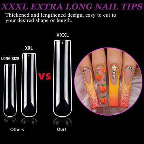 504pcs No C Curve Square Nail Tips, 3XL Extra Long Clear Long Square Nail Tips