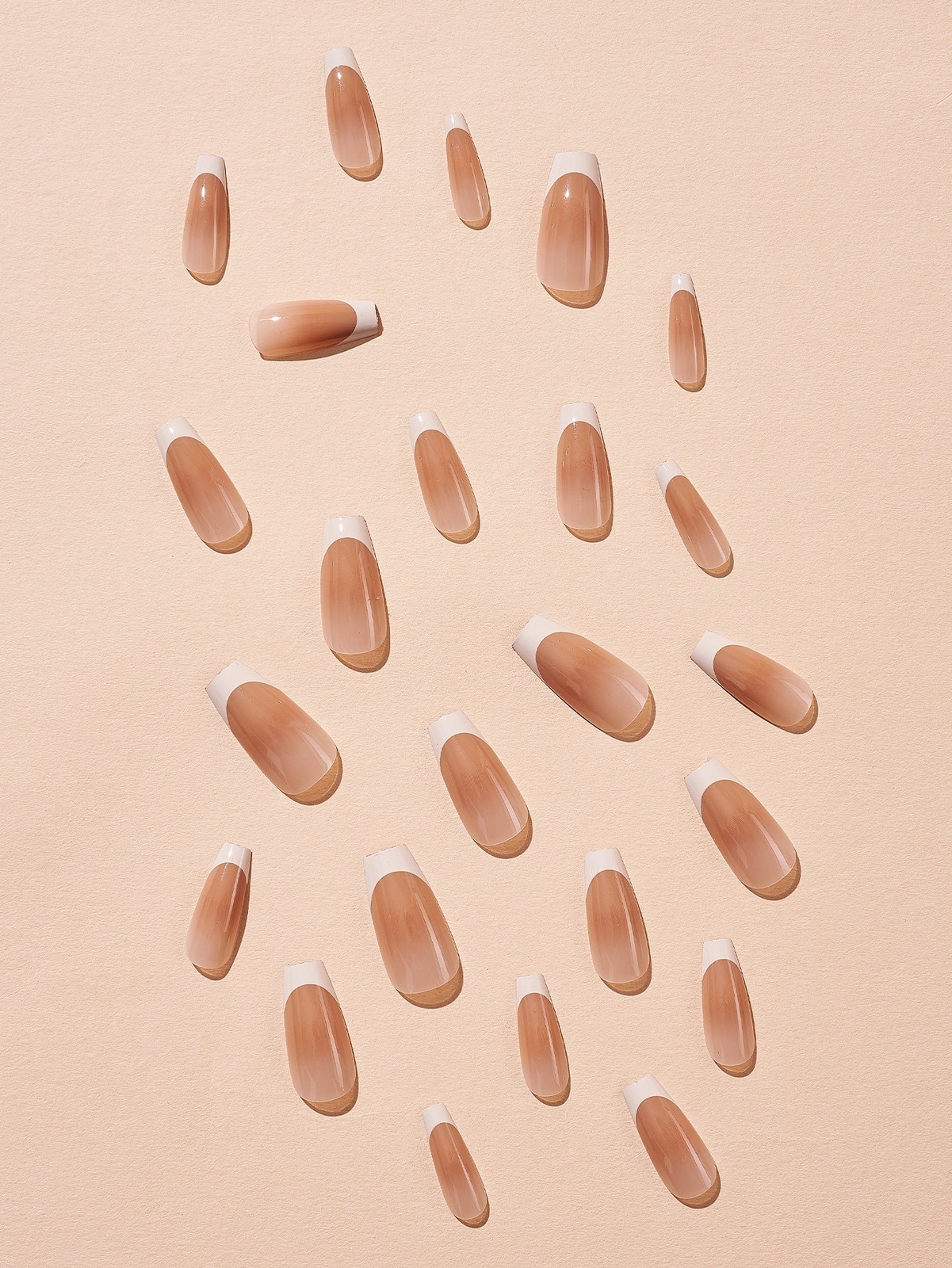 24pcs Long Coffin Beige French Ombre Fake Nail False Nails Press On Nails Glue
