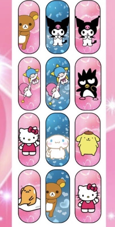 Cute My Melody Kuromi Hello Kitty Cinnamoroll Nail Art Stickers Decals Transfers