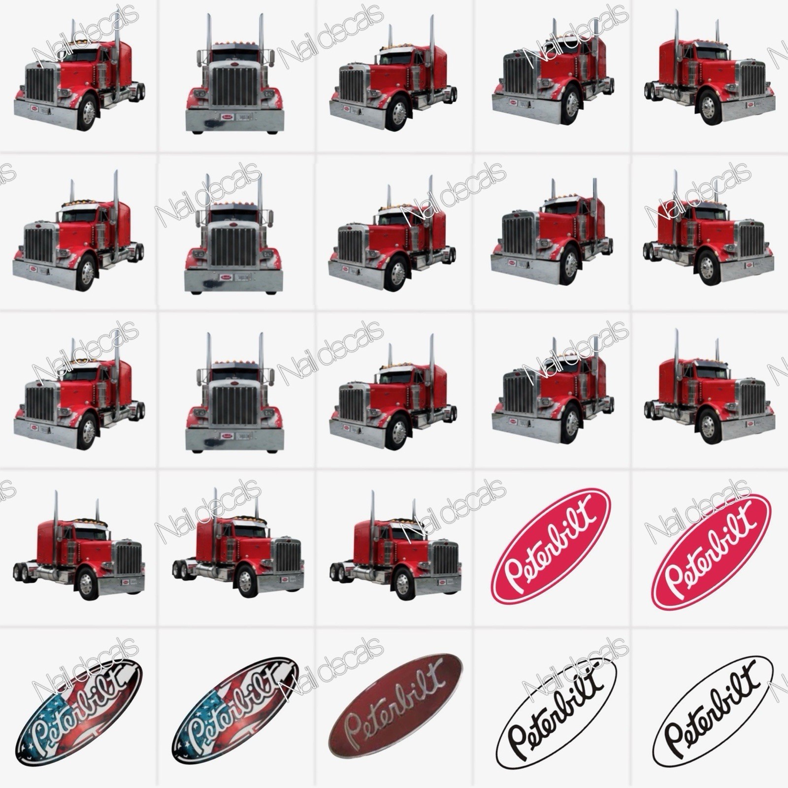 Peterbilt Semi Nail Decals Clear Waterslide Transfer Set of 50 +instructions