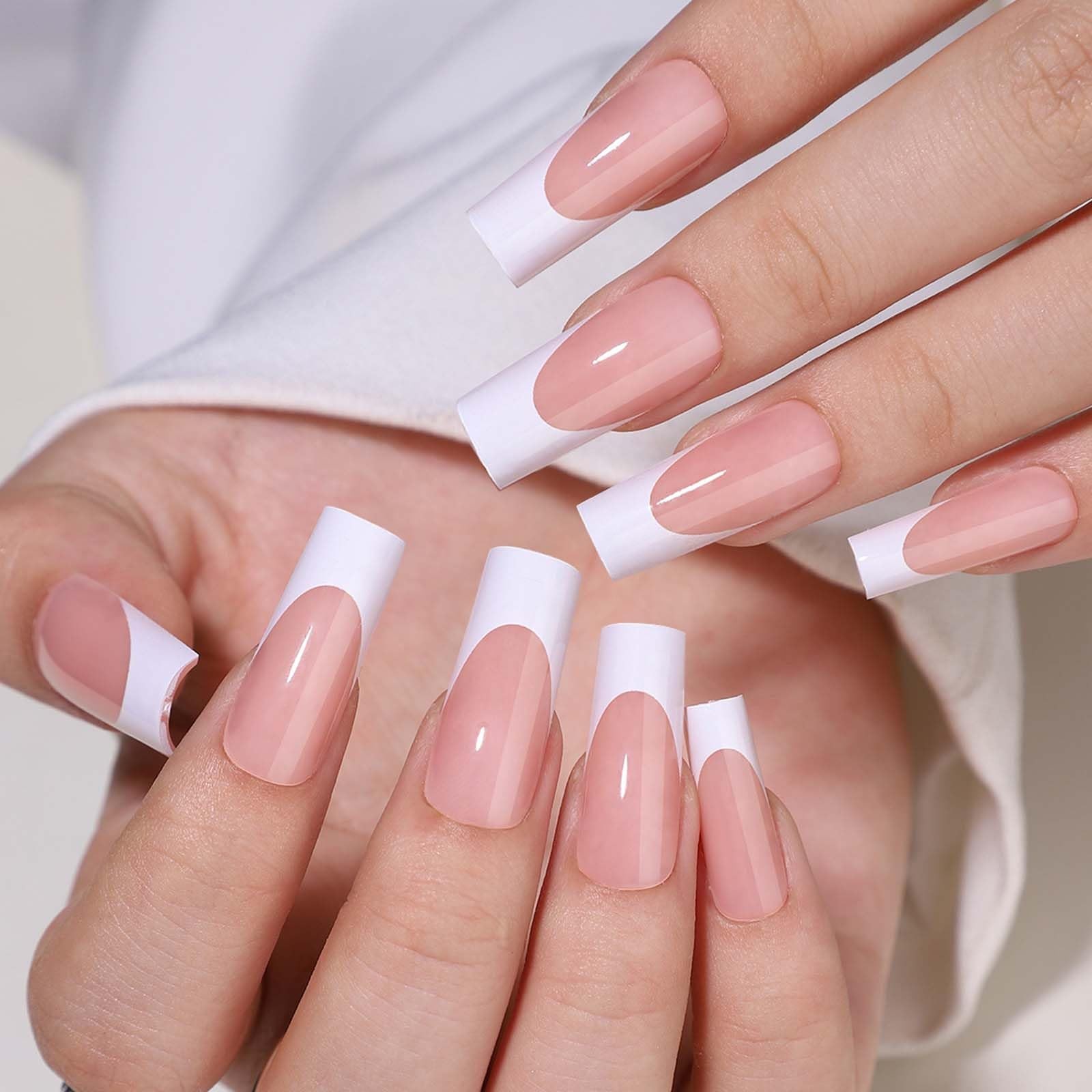 120 pcs French Tips Press on Nails Long Square (Pack of 120), Style-2
