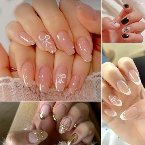8 Sheets Colorful Bow Nail Art Stickers 3D Self-Adhesive Black White Gold bow