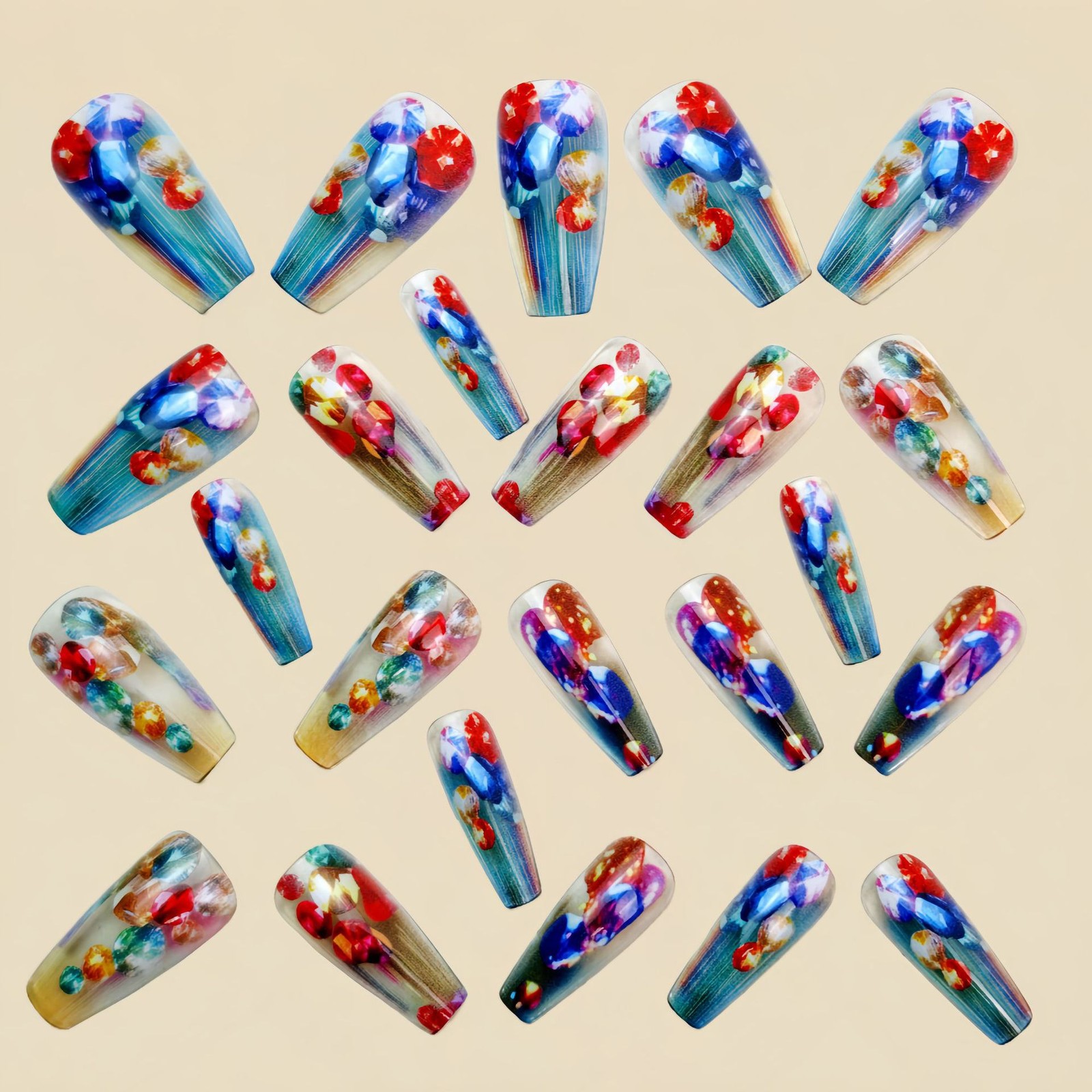 48pcs Long Coffin Press on Nail Colorful Gradient Full Cover Reusable False Nail