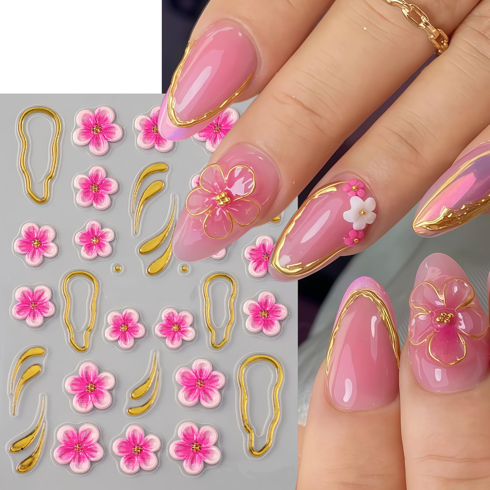 3 Sheets Flower Nail Stickers Decals 5D Embossed Flower Nail Decals Hibiscus …